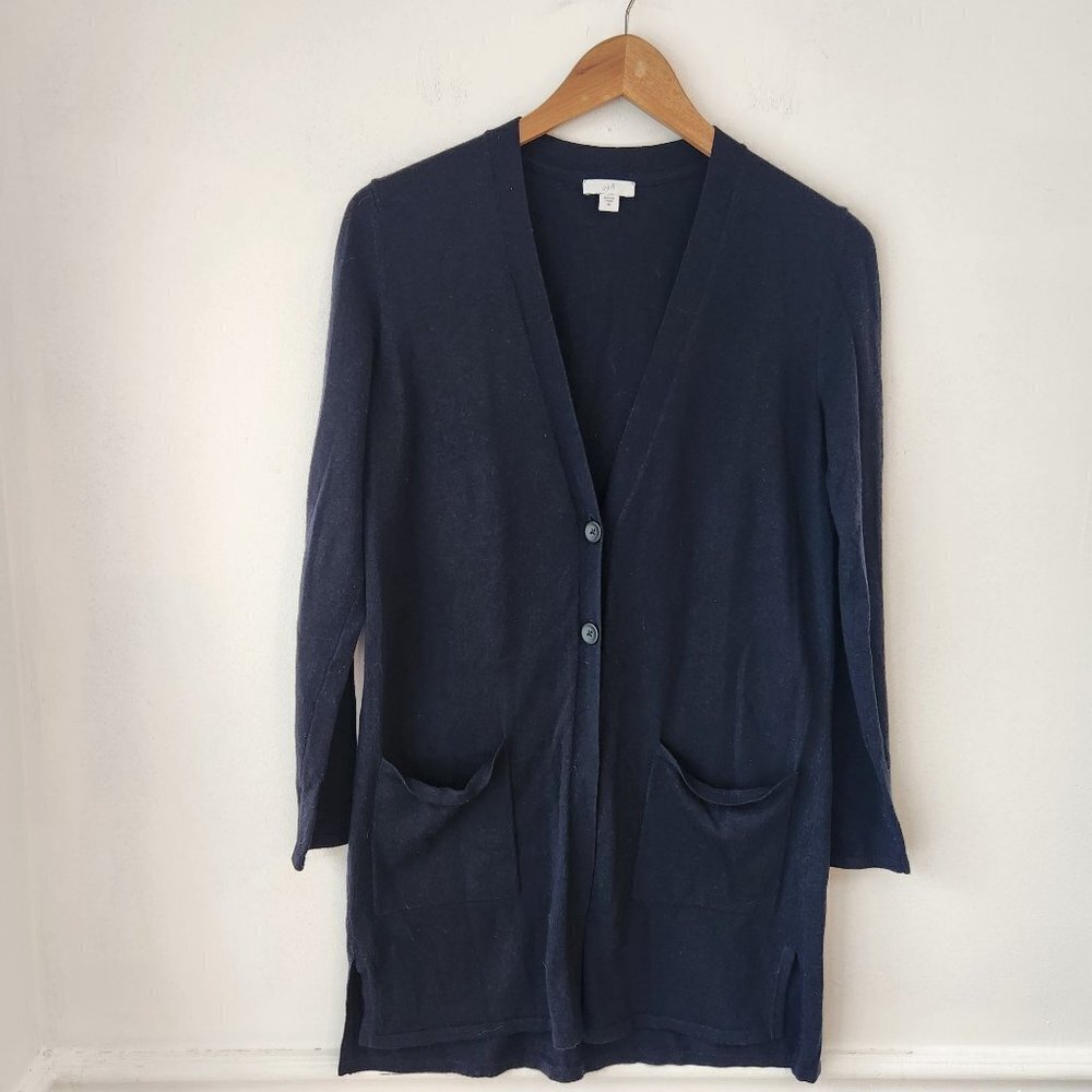 J. Jill Longline Button Front Navy Blue Wool Blend Cardigan Sweater Women's XS